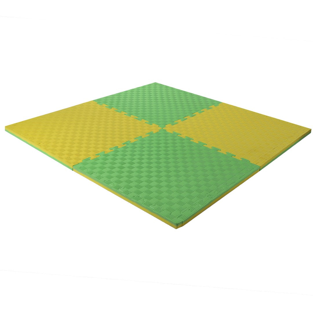 ISL スポーツマット 21mm特厚ジョイントタイプ グリーン&イエロー リバーシブル 50×50cm サイドパーツ付