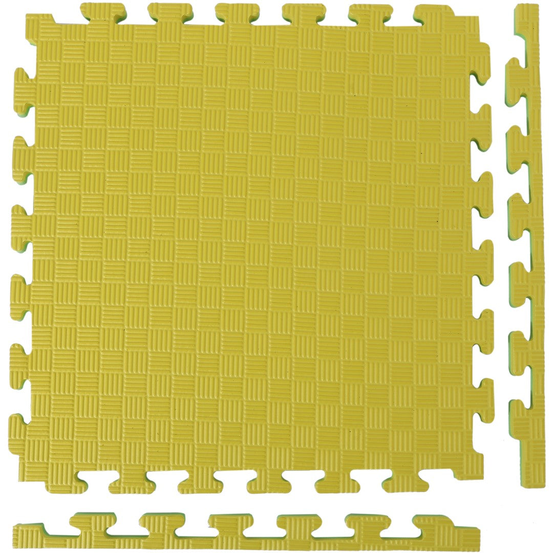ISL スポーツマット 21mm特厚ジョイントタイプ グリーン&イエロー リバーシブル 50×50cm サイドパーツ付