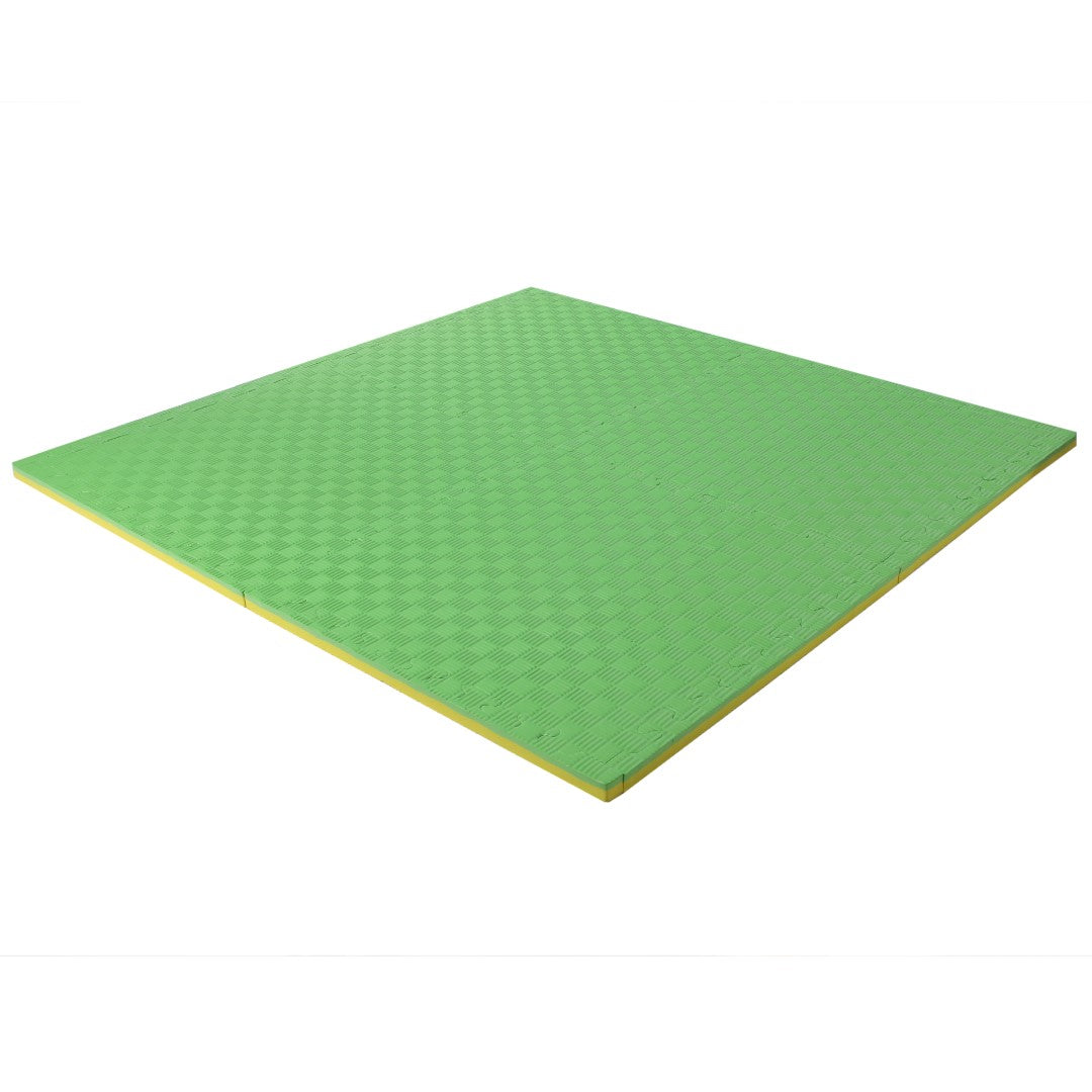 ISL スポーツマット 21mm特厚ジョイントタイプ グリーン&イエロー リバーシブル 50×50cm サイドパーツ付
