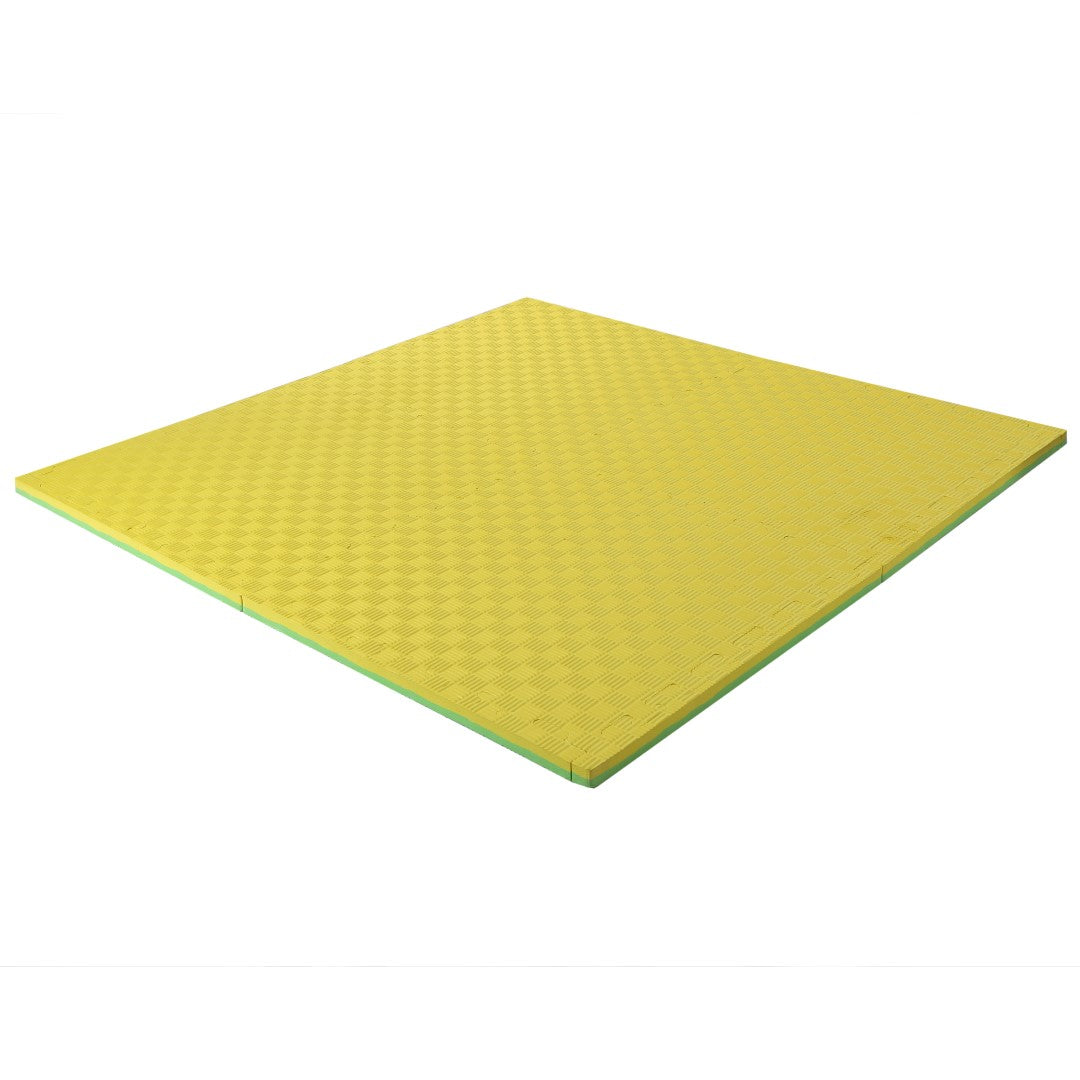 ISL スポーツマット 21mm特厚ジョイントタイプ グリーン&イエロー リバーシブル 50×50cm サイドパーツ付