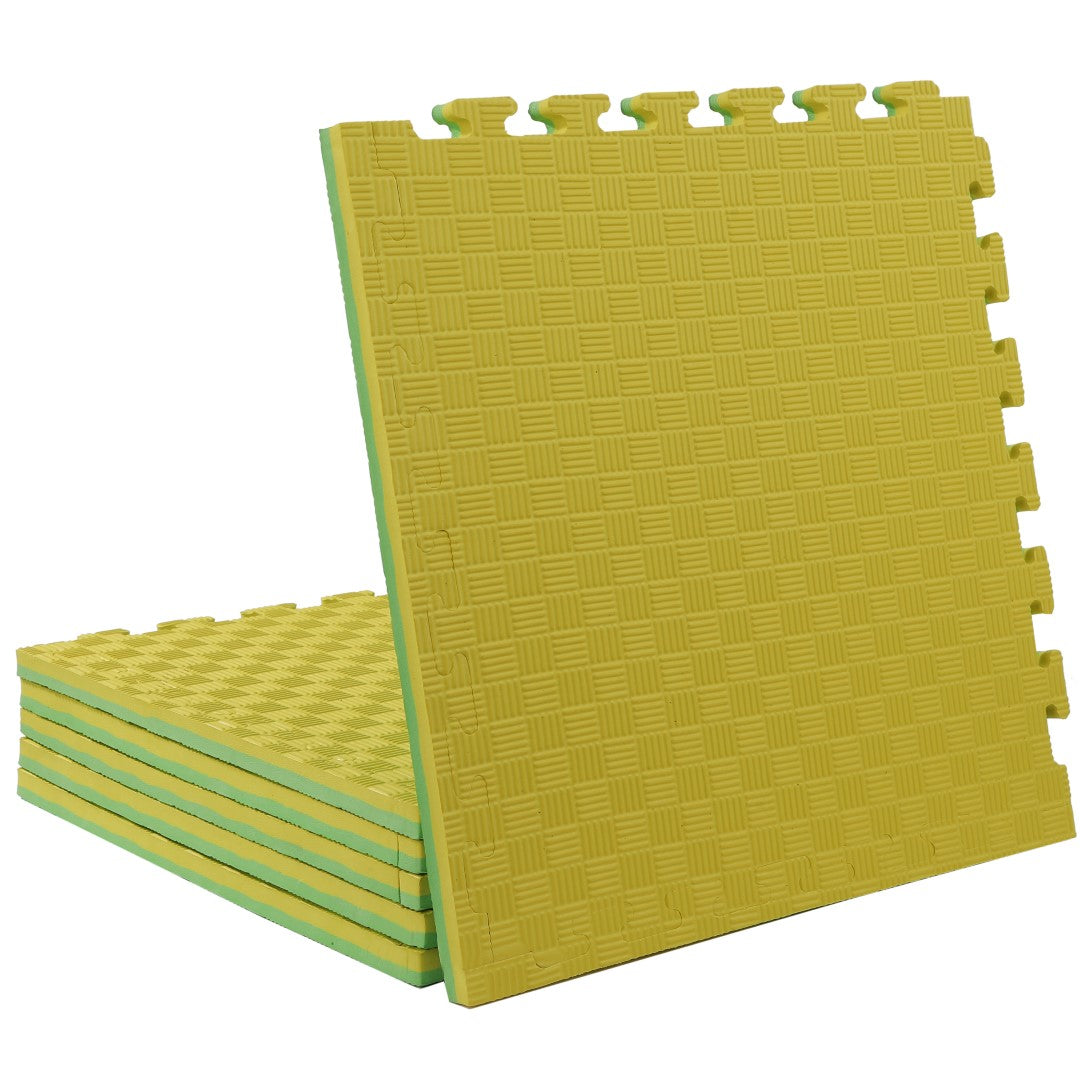 ISL スポーツマット 21mm特厚ジョイントタイプ グリーン&イエロー リバーシブル 50×50cm サイドパーツ付