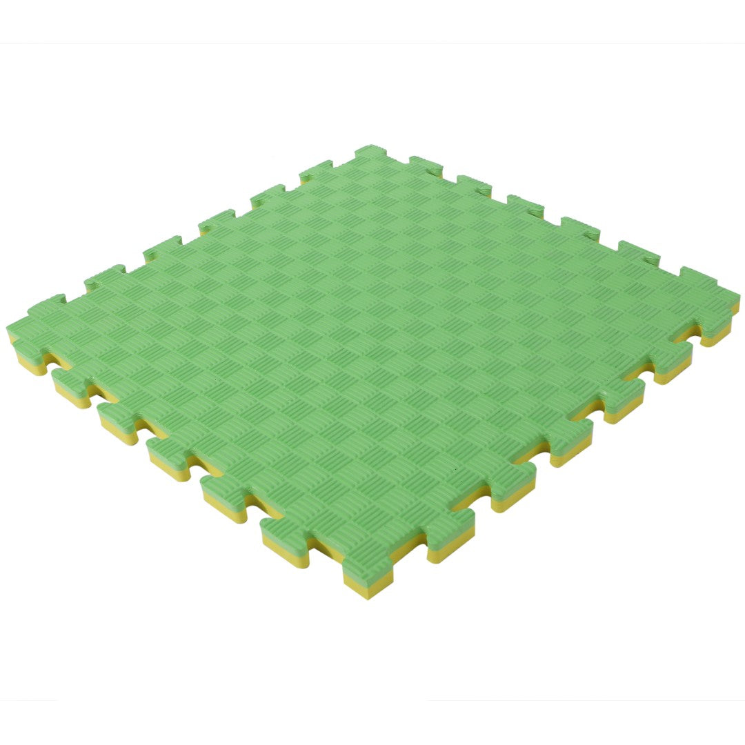 ISL スポーツマット 21mm特厚ジョイントタイプ グリーン&イエロー リバーシブル 50×50cm サイドパーツ付