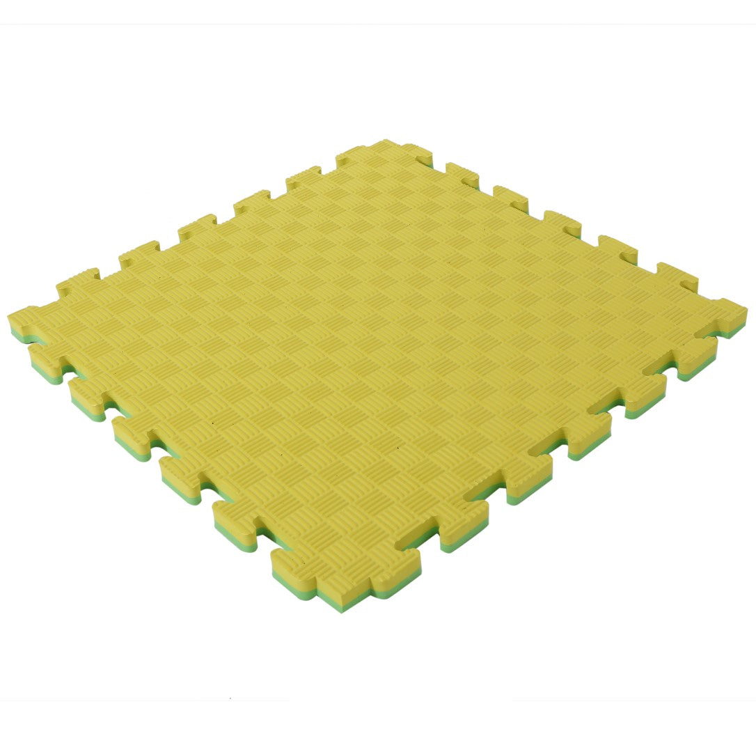 ISL スポーツマット 21mm特厚ジョイントタイプ グリーン&イエロー リバーシブル 50×50cm サイドパーツ付