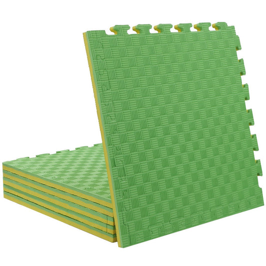 ISL スポーツマット 21mm特厚ジョイントタイプ グリーン&イエロー リバーシブル 50×50cm サイドパーツ付