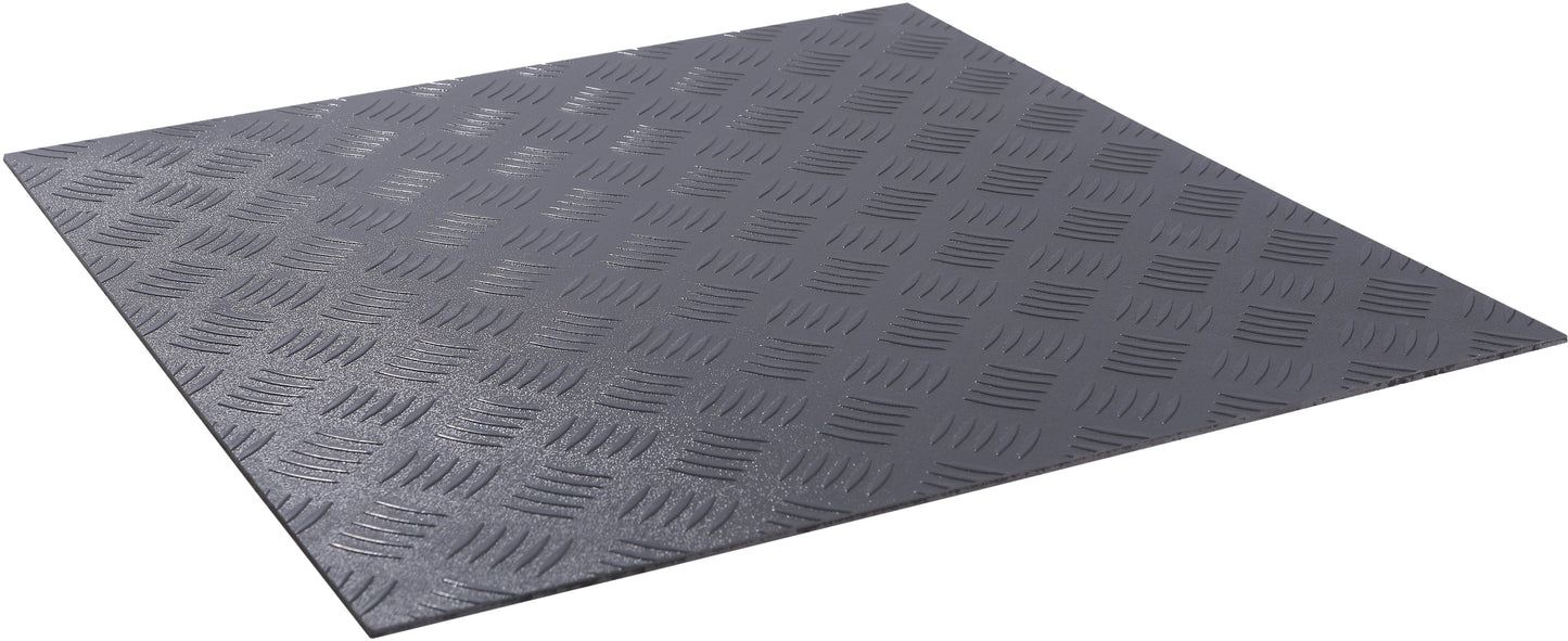 ISL チェッカープレートタイル PVC製縞鋼板 スチール/スモークグレー 45.7×45.7cm 3mm厚