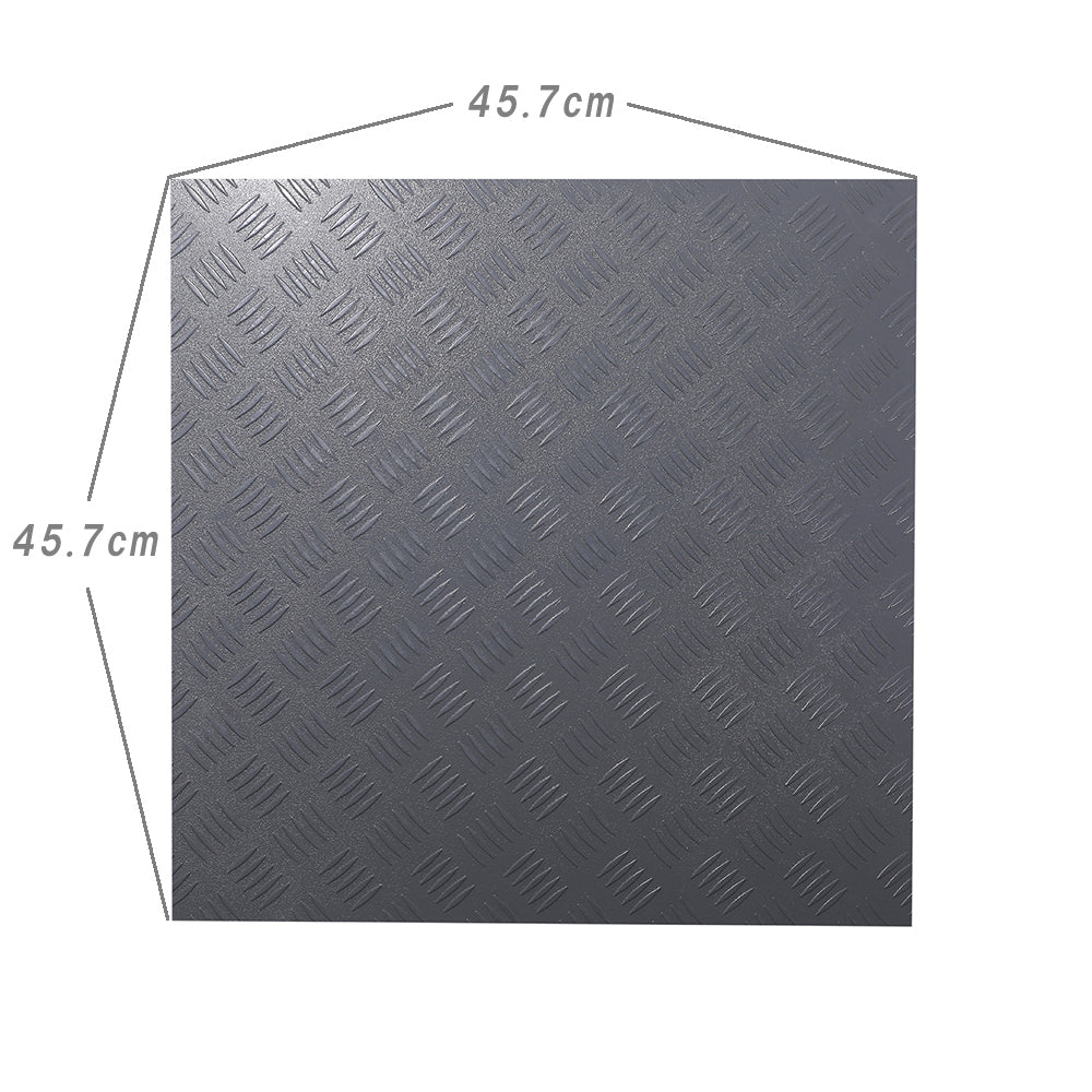 ISL チェッカープレートタイル PVC製縞鋼板 スチール/スモークグレー 45.7×45.7cm 3mm厚