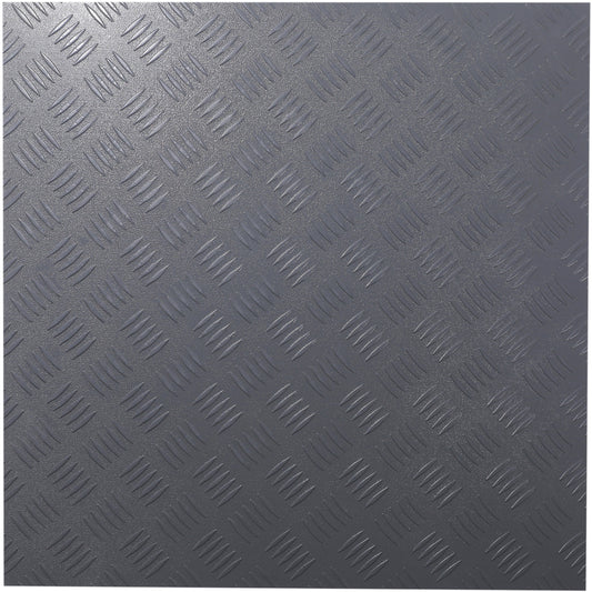 ISL チェッカープレートタイル PVC製縞鋼板 スチール/スモークグレー 45.7×45.7cm 3mm厚