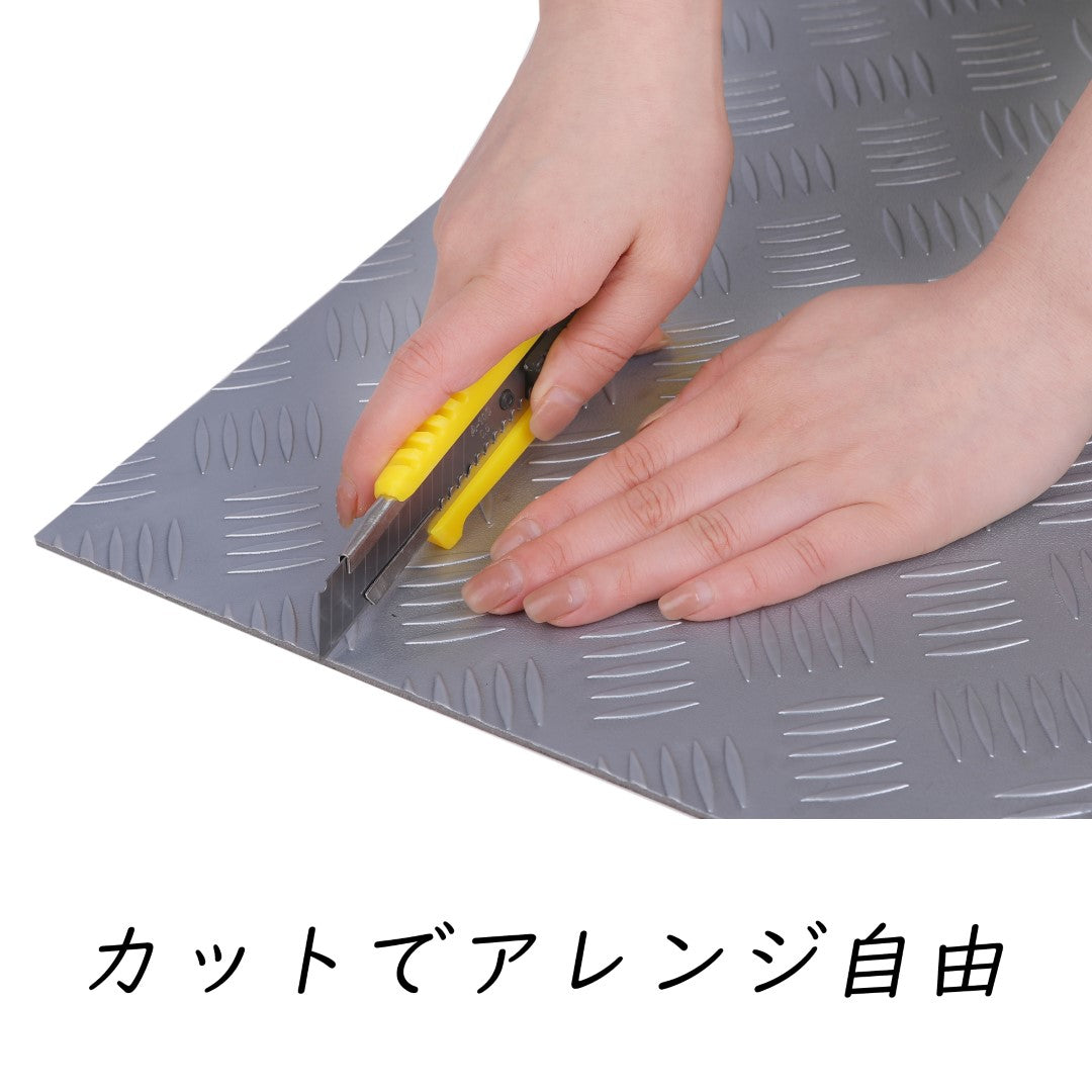 ISL チェッカープレートタイル PVC製縞鋼板 スチール/シルバー 45.7×45.7cm 3mm厚
