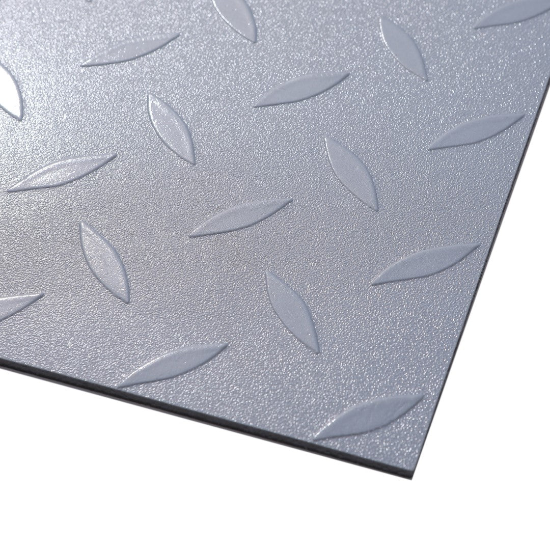 ISL チェッカープレートタイル PVC製縞鋼板 メタル/ライトグレー 45.7×45.7cm 3mm厚