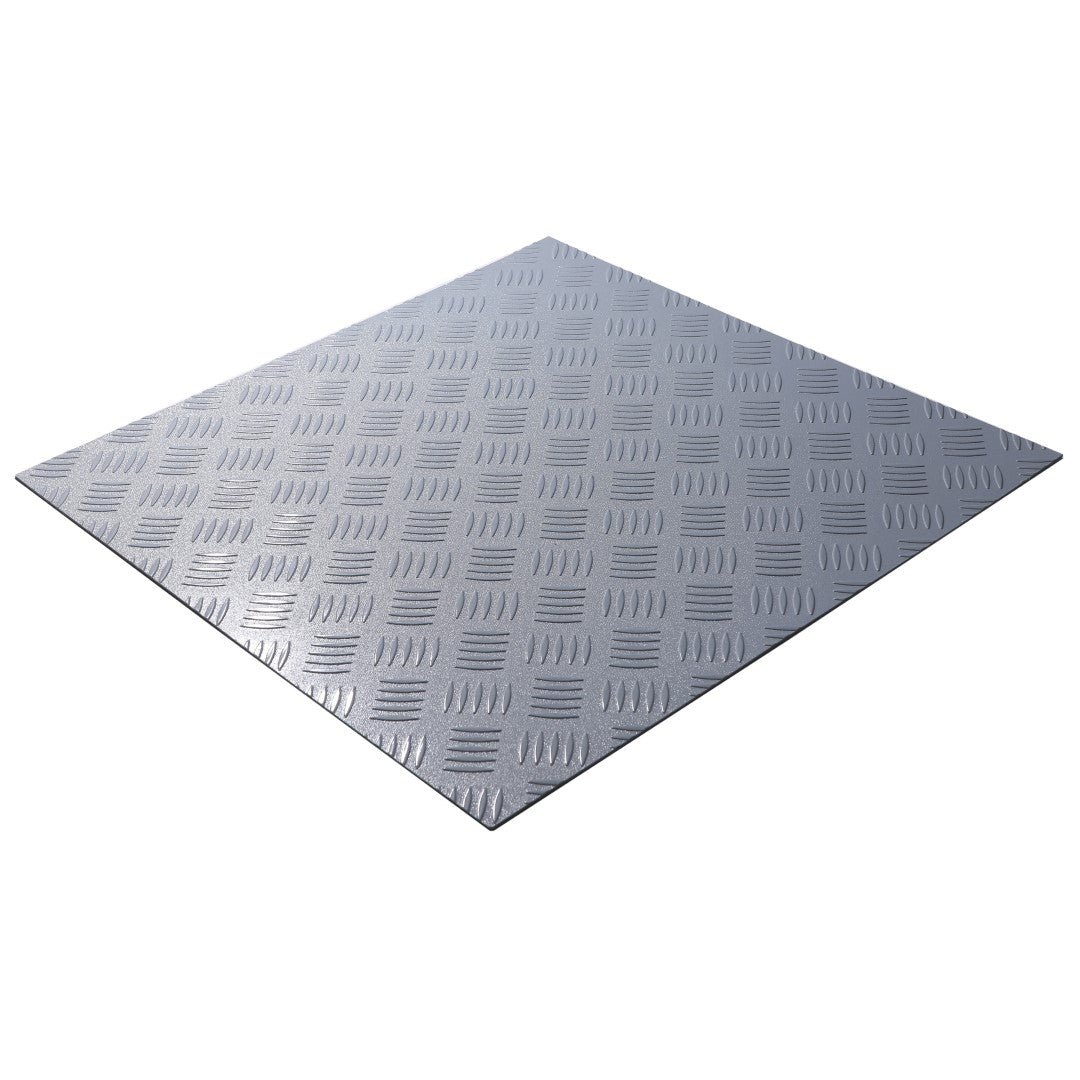 ISL チェッカープレートタイル PVC製縞鋼板 スチール/ライトグレー 45.7×45.7cm 3mm厚