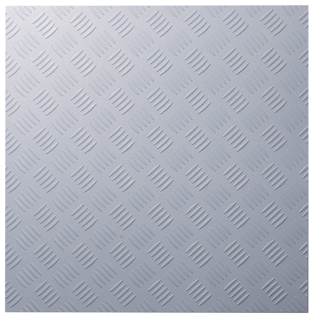 ISL チェッカープレートタイル PVC製縞鋼板 スチール/ライトグレー 45.7×45.7cm 3mm厚