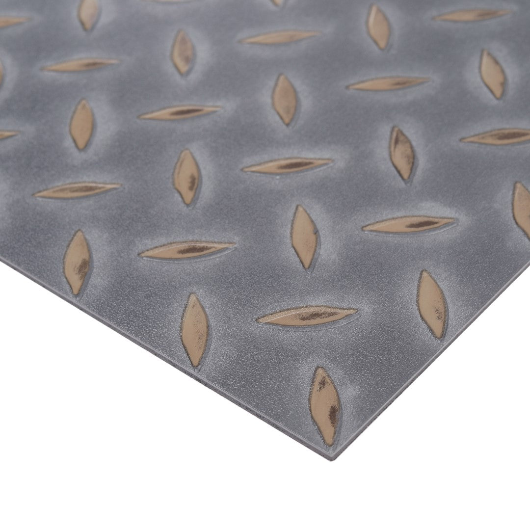 ISL チェッカープレートタイル PVC製縞鋼板 メタルフェード 45.7×45.7cm 3mm厚