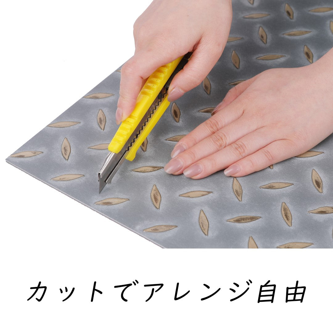 ISL チェッカープレートタイル PVC製縞鋼板 メタルフェード 45.7×45.7cm 3mm厚