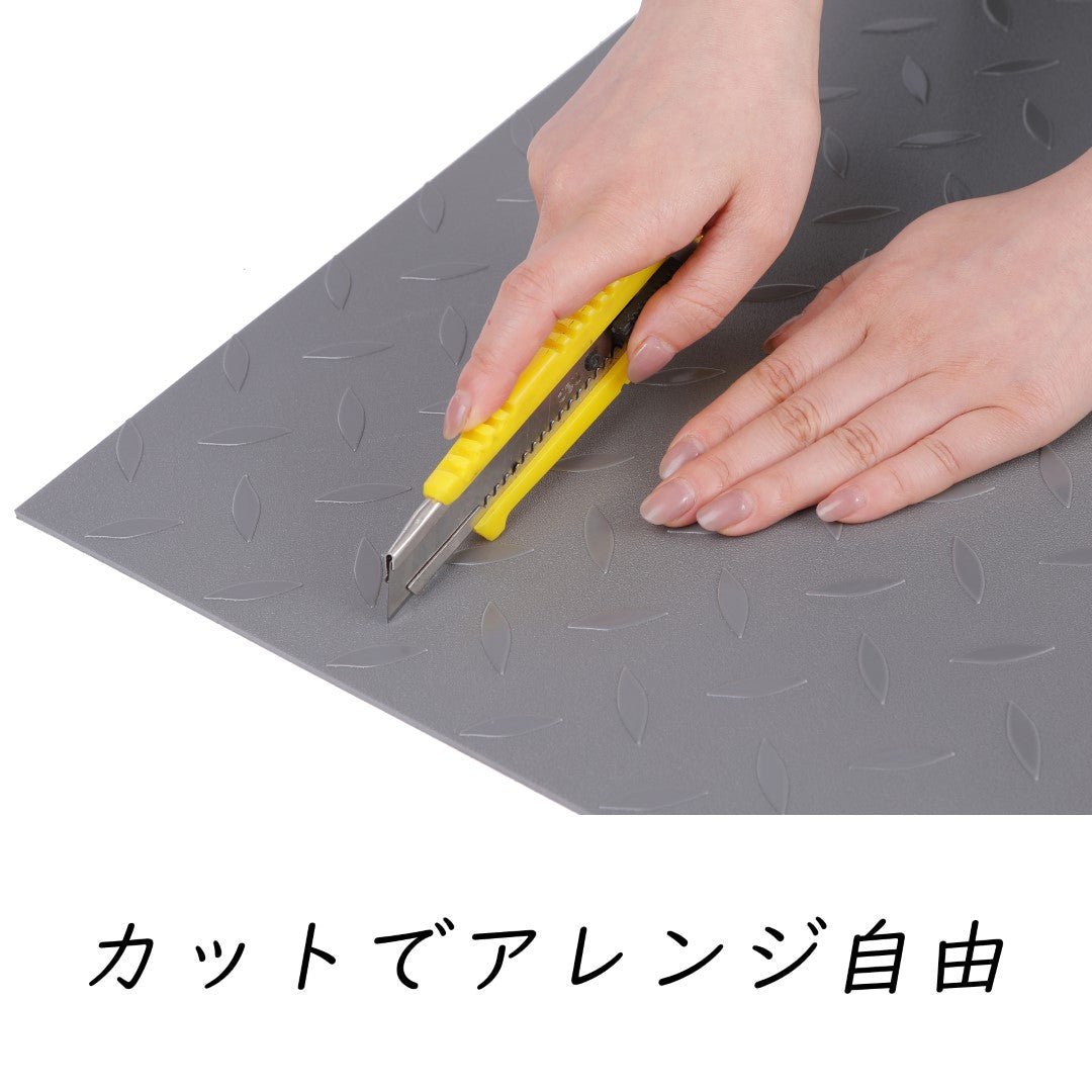 ISL チェッカープレートタイル PVC製縞鋼板 メタル/グレー 45.7×45.7cm 3mm厚