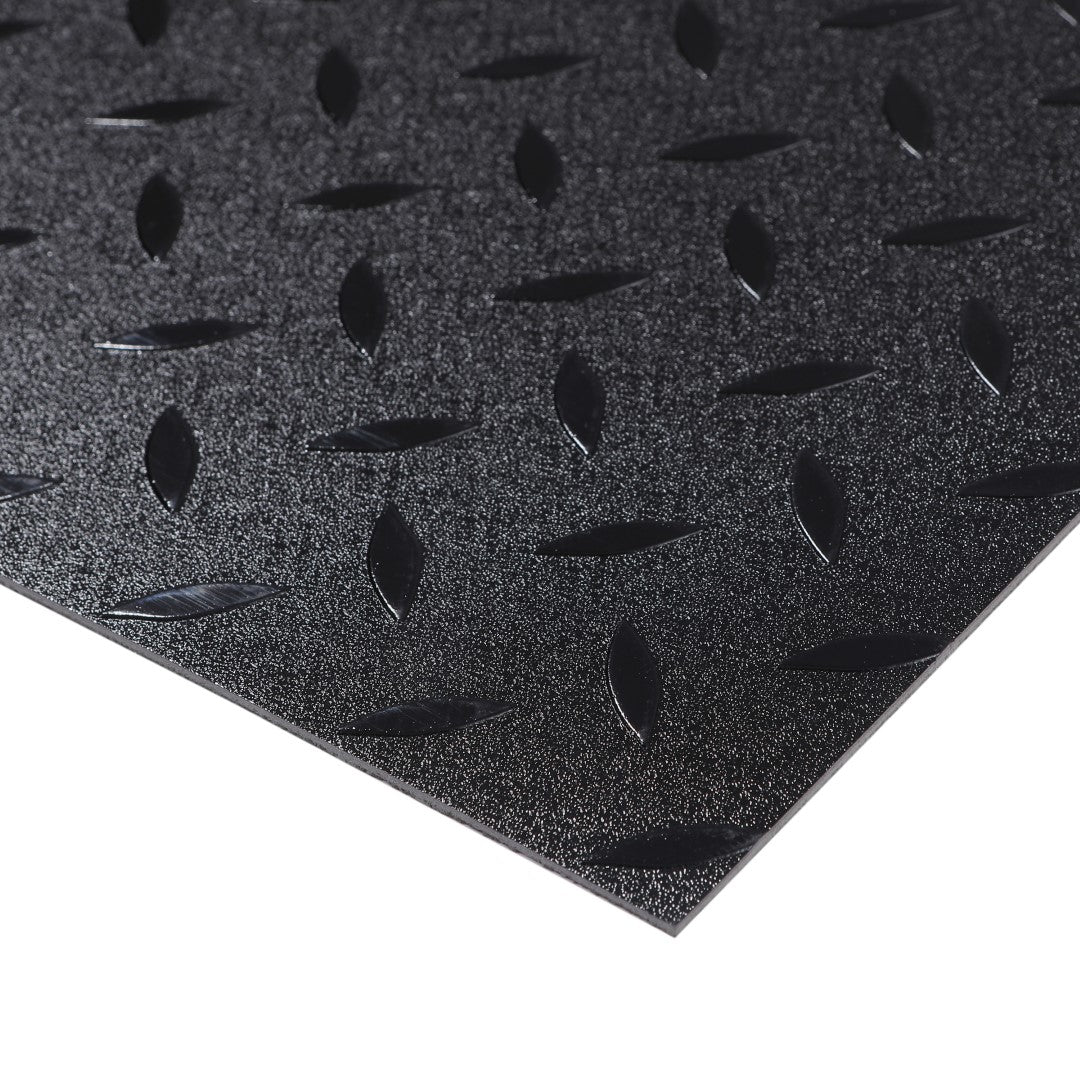 ISL チェッカープレートタイル PVC製縞鋼板 メタル/ピュアブラック 45.7×45.7cm 3mm厚