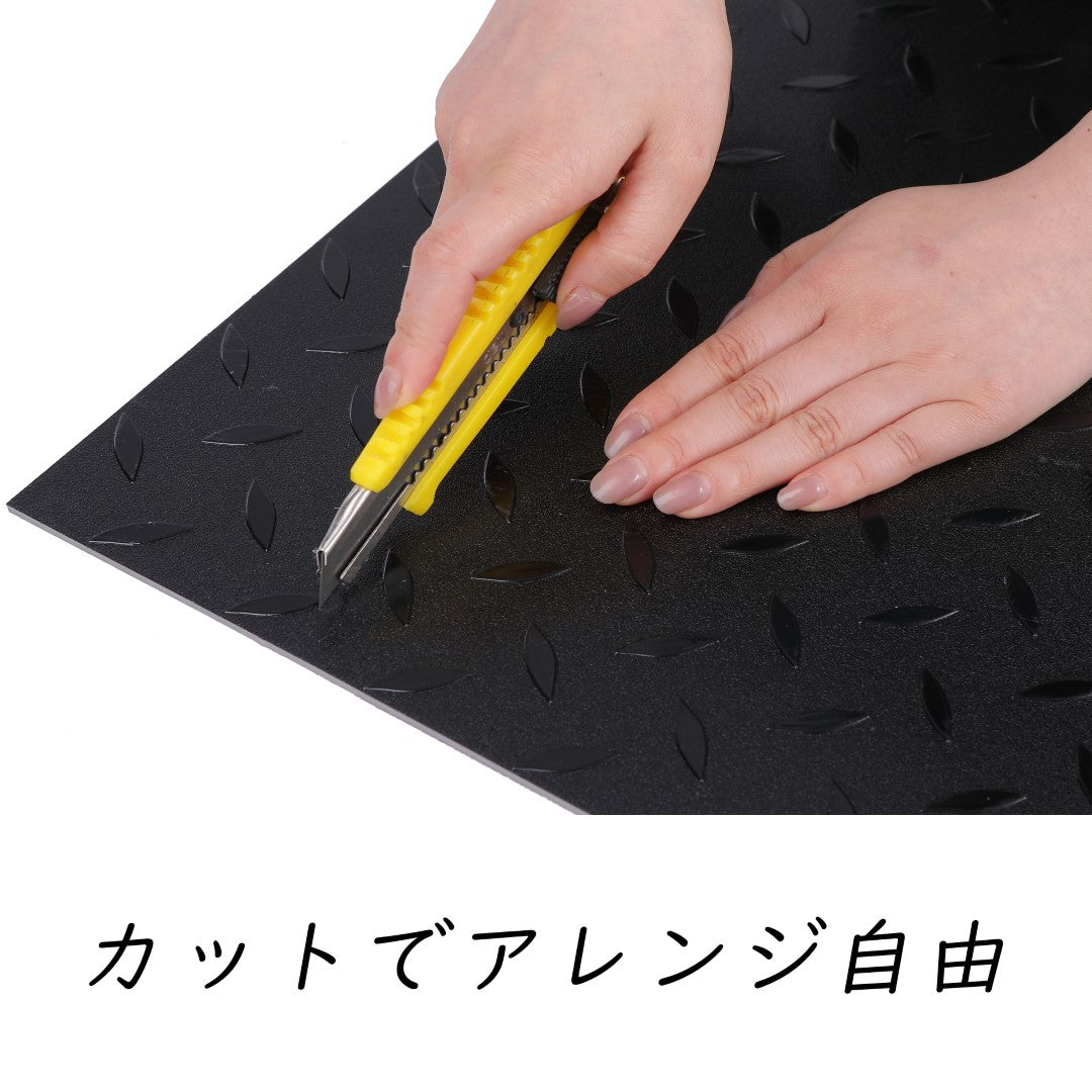 ISL チェッカープレートタイル PVC製縞鋼板 メタル/ピュアブラック 45.7×45.7cm 3mm厚