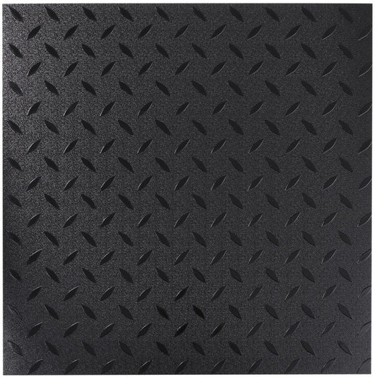 ISL チェッカープレートタイル PVC製縞鋼板 メタル/ピュアブラック 45.7×45.7cm 3mm厚