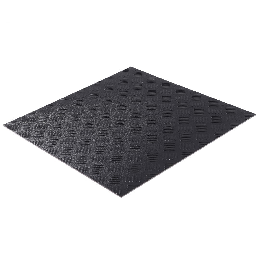 ISL チェッカープレートタイル PVC製縞鋼板 スチール/ブラック 45.7×45.7cm 3mm厚