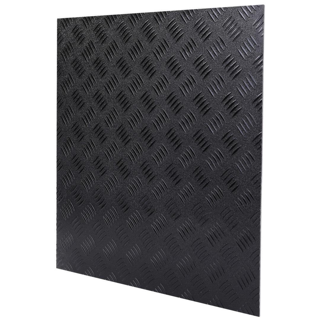 ISL チェッカープレートタイル PVC製縞鋼板 スチール/ブラック 45.7×45.7cm 3mm厚
