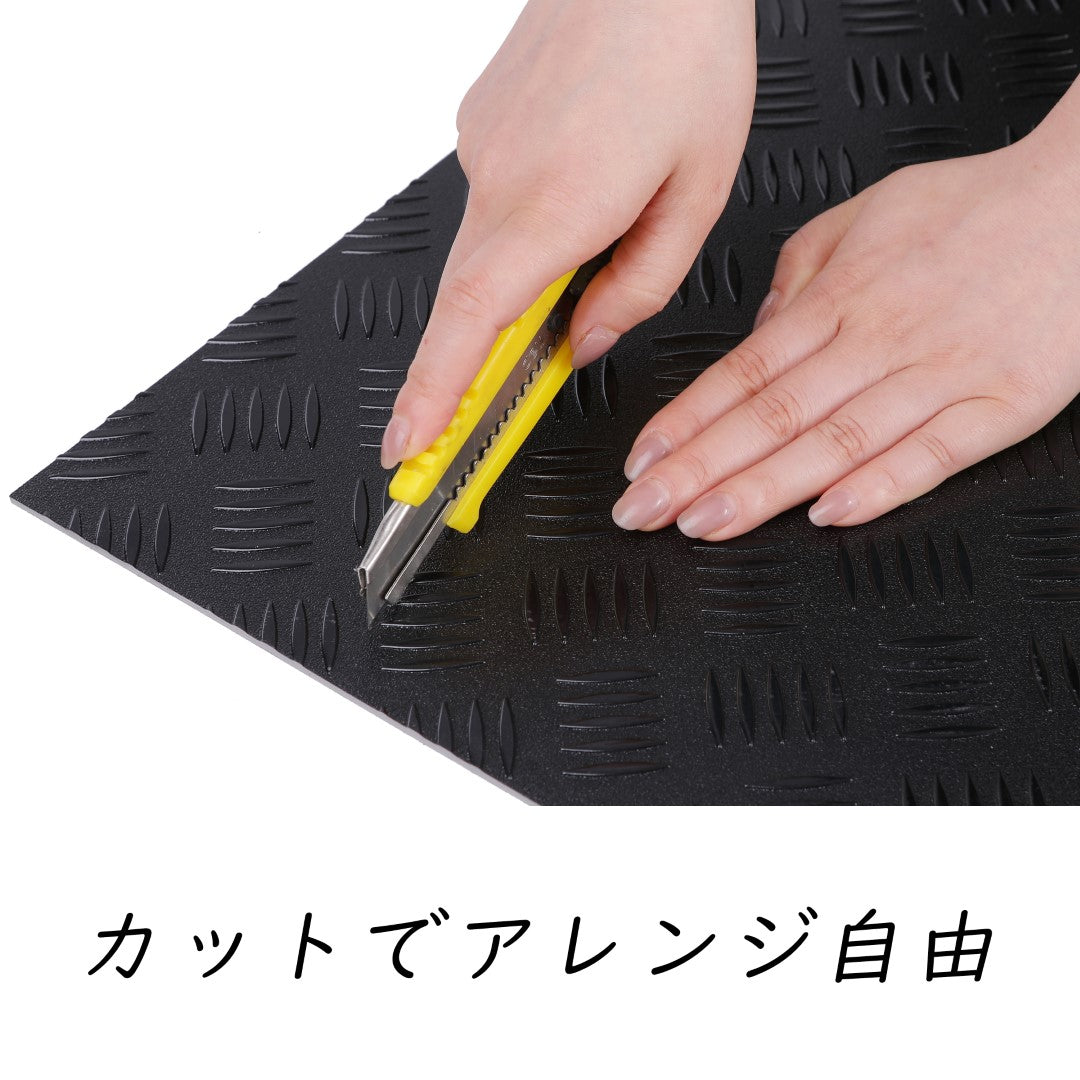 ISL チェッカープレートタイル PVC製縞鋼板 スチール/ブラック 45.7×45.7cm 3mm厚