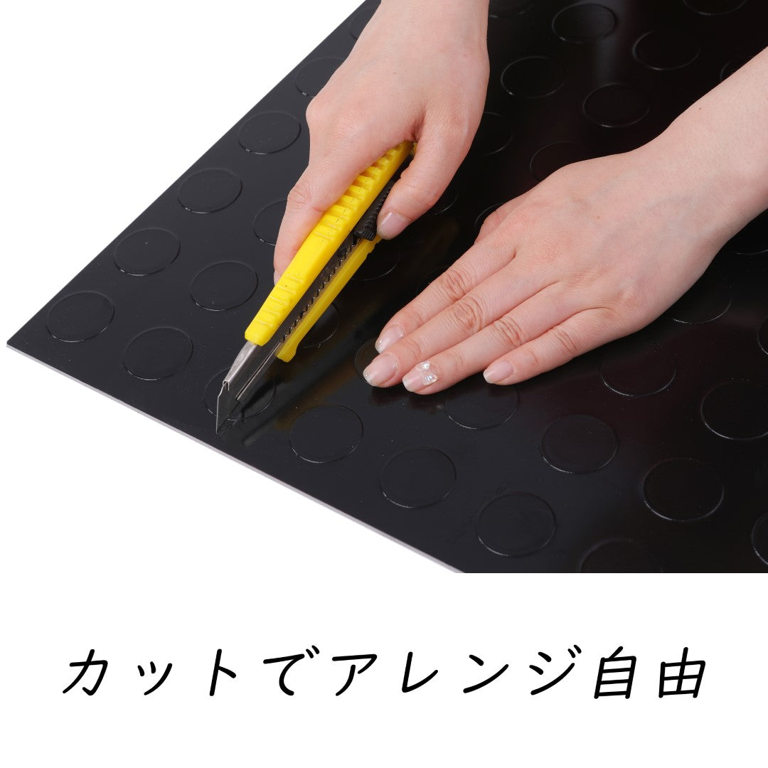 ISL チェッカープレートタイル PVC製縞鋼板 ドット/ブラック 45.7×45.7cm 3mm厚